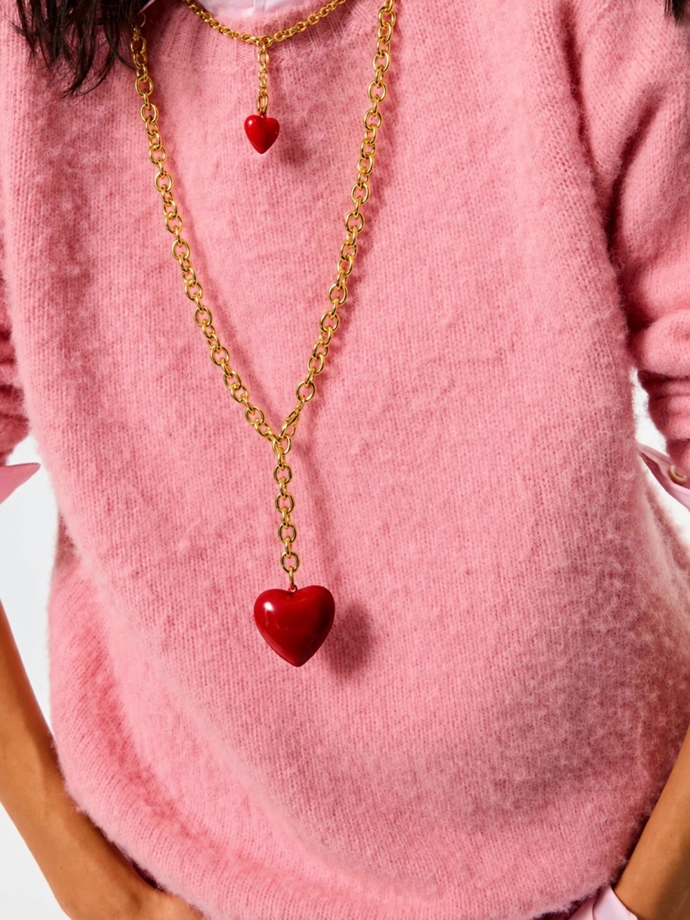 Roxanne Assoulin Gold Chain Necklace with Big Puffy Red Heart Pendant. NEW